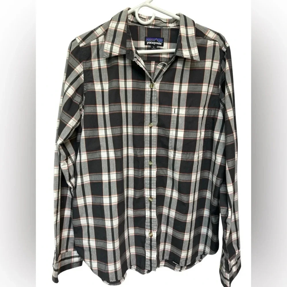 Patagonia Shirt Mens Xl Long Sleeve Pima Cotton Gray Plaid Button Up